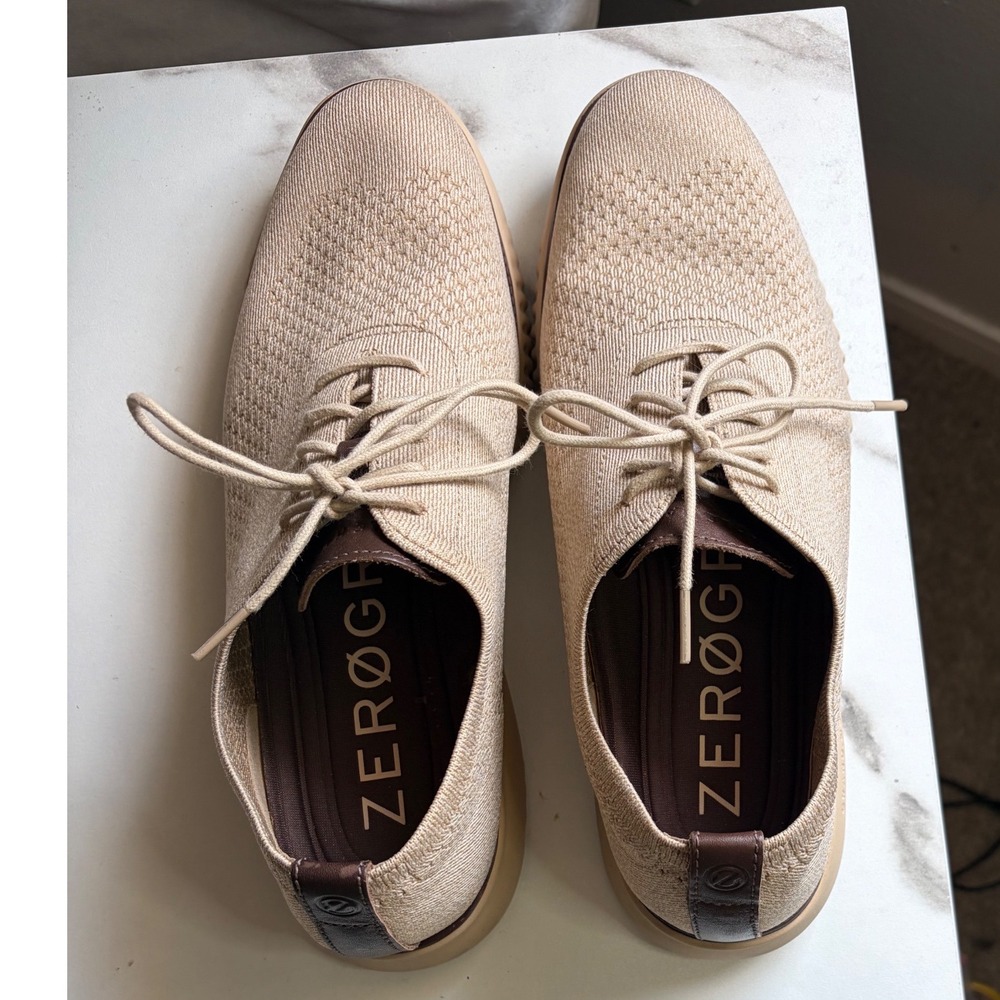 Cole Haan Zerogrand Stitchlite Wingtip Oxford Shoes Beige Mens 12M C35257